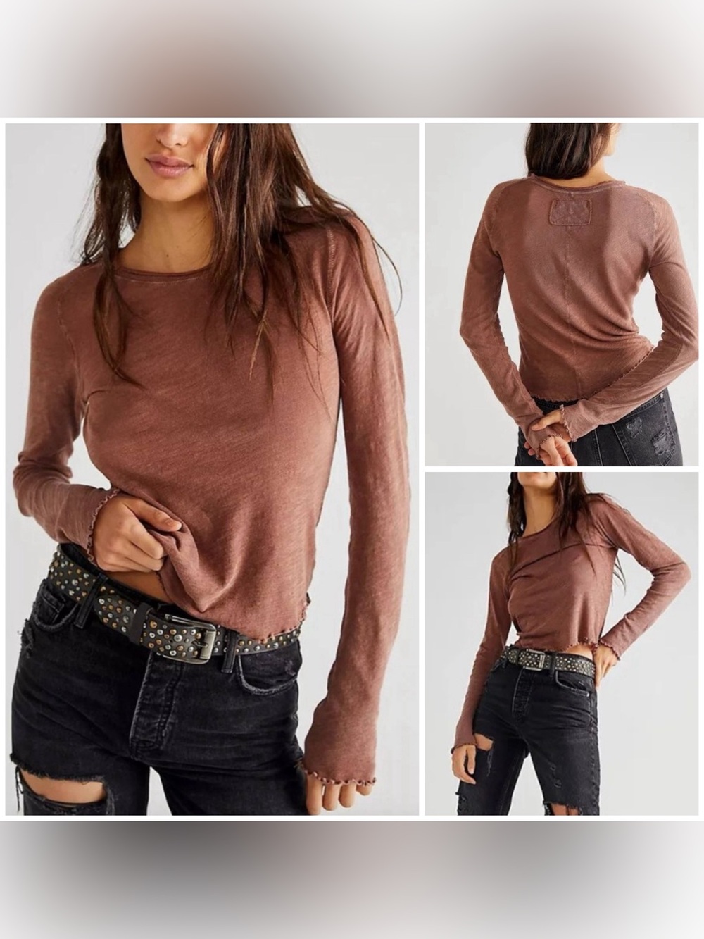 NWOT Free People We The Free Be My Baby Long-Sleeve Tee desert topaz brown- M, L